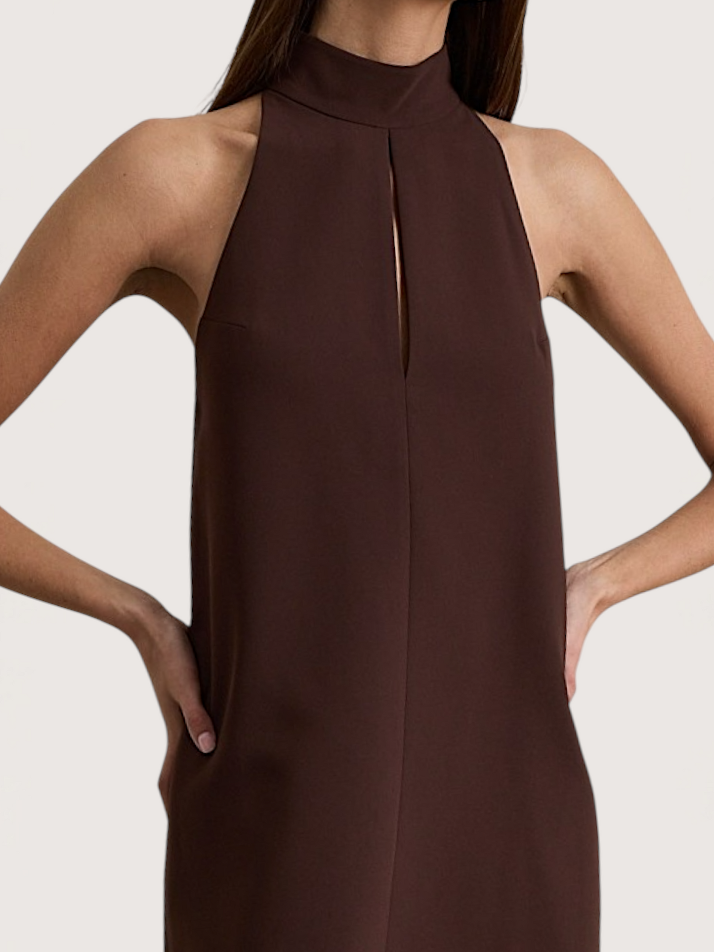 High Neck Mini Dress | Brown