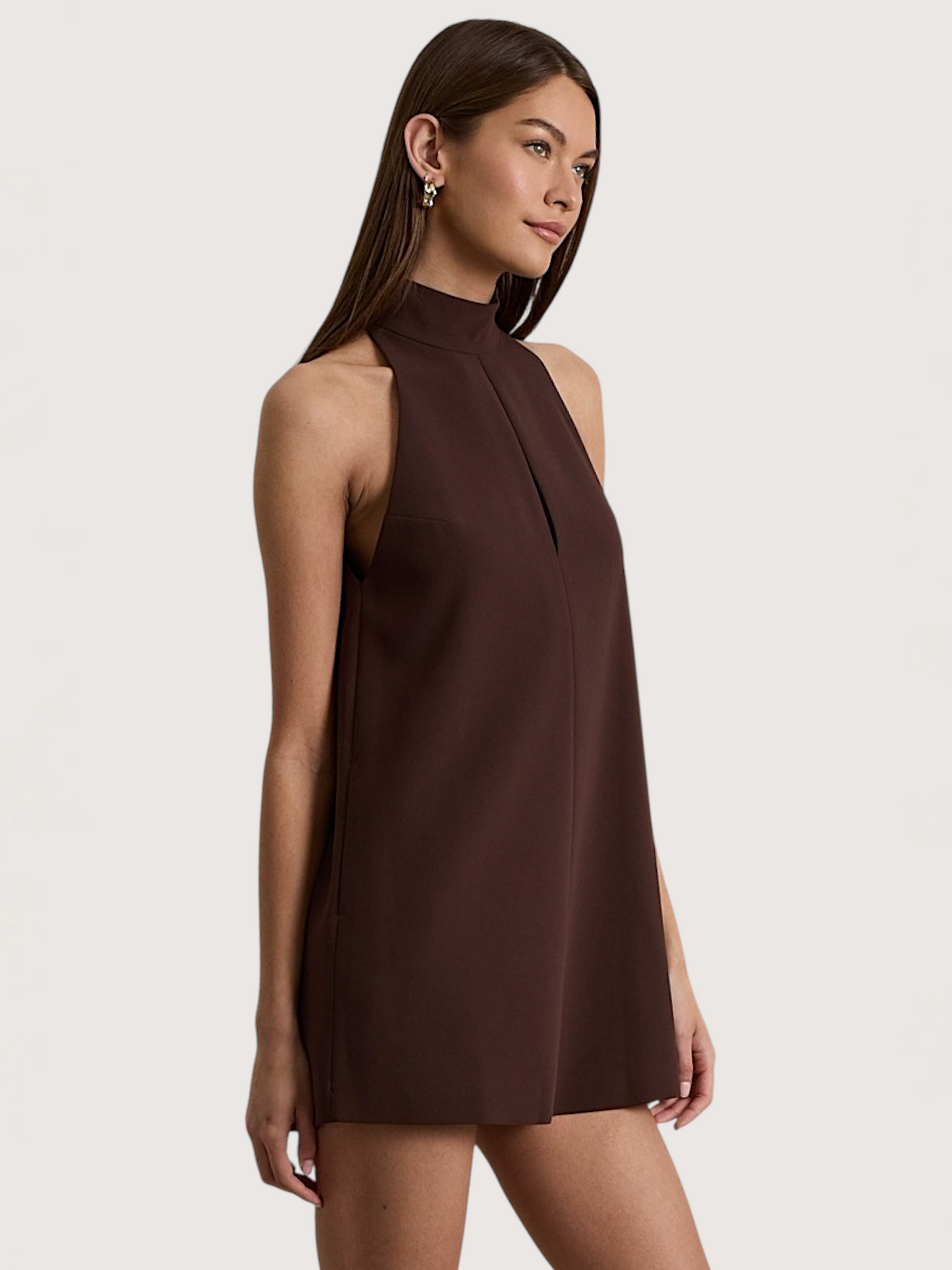 High Neck Mini Dress | Brown
