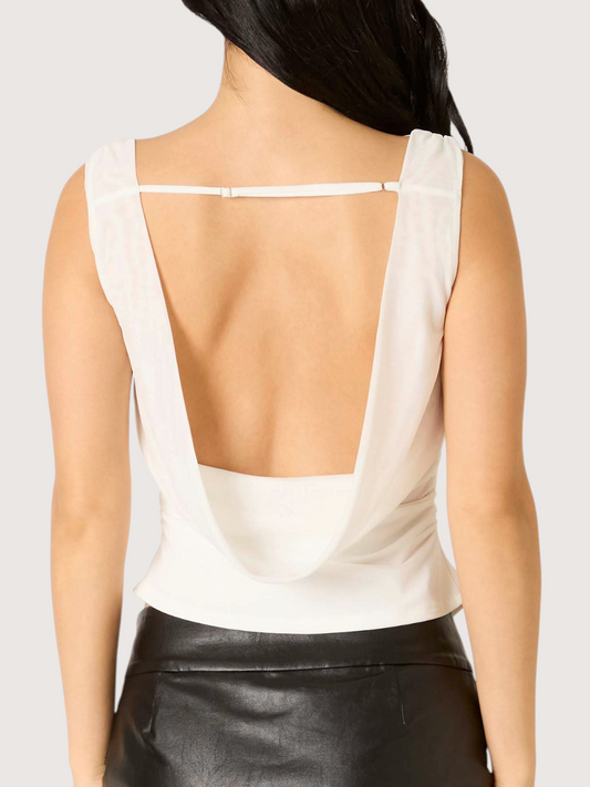 Tati Mesh Boatneck Top | White