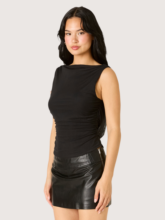Tati Mesh Boatneck Top | Black