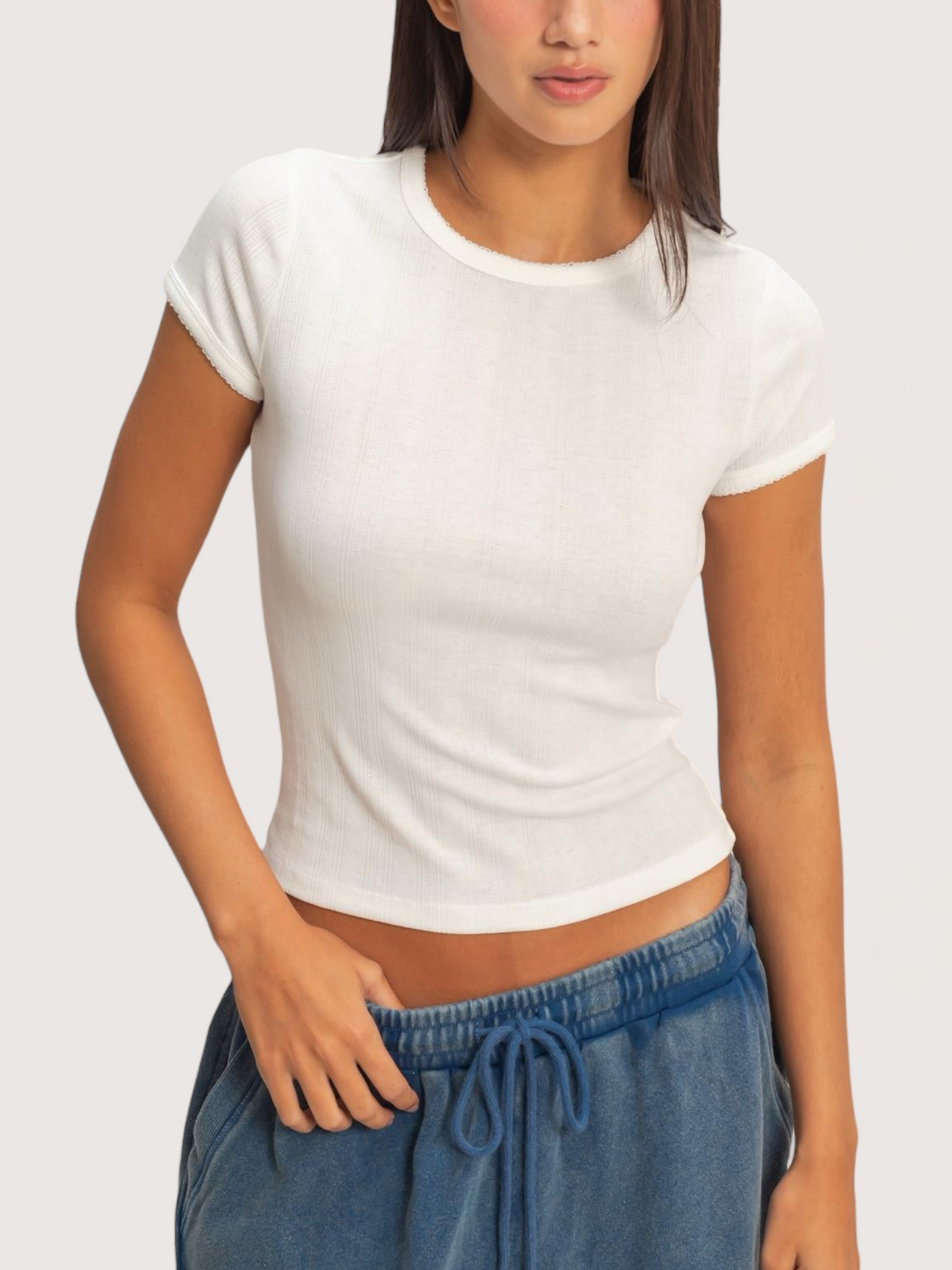 Pointelle Short Sleeve Top