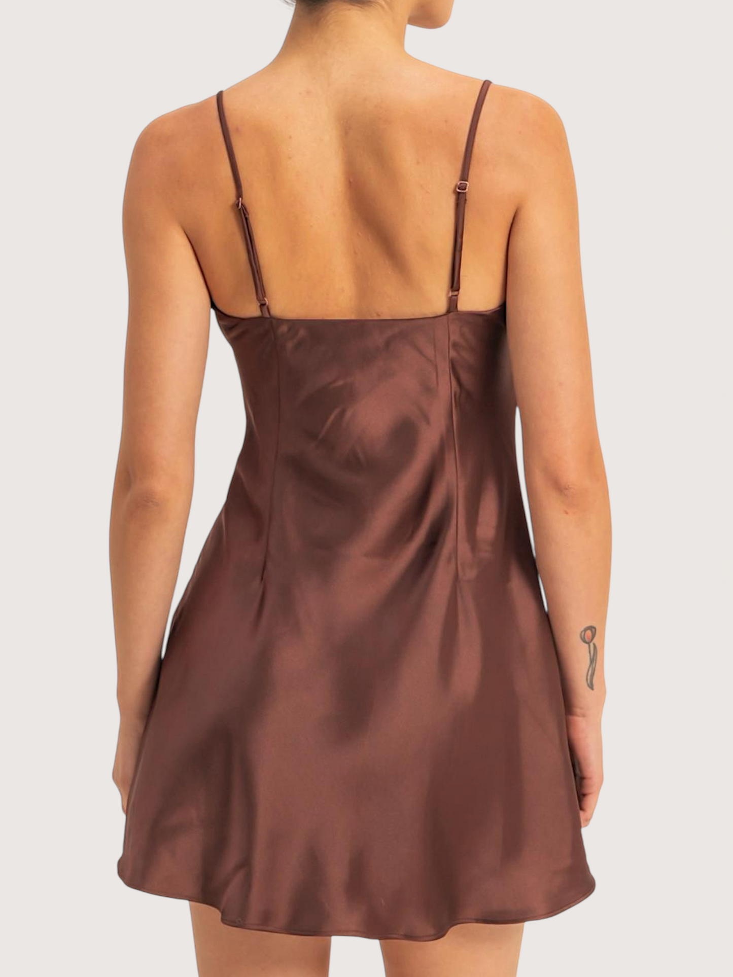 Sweetheart Satin Mini Dress | Brown