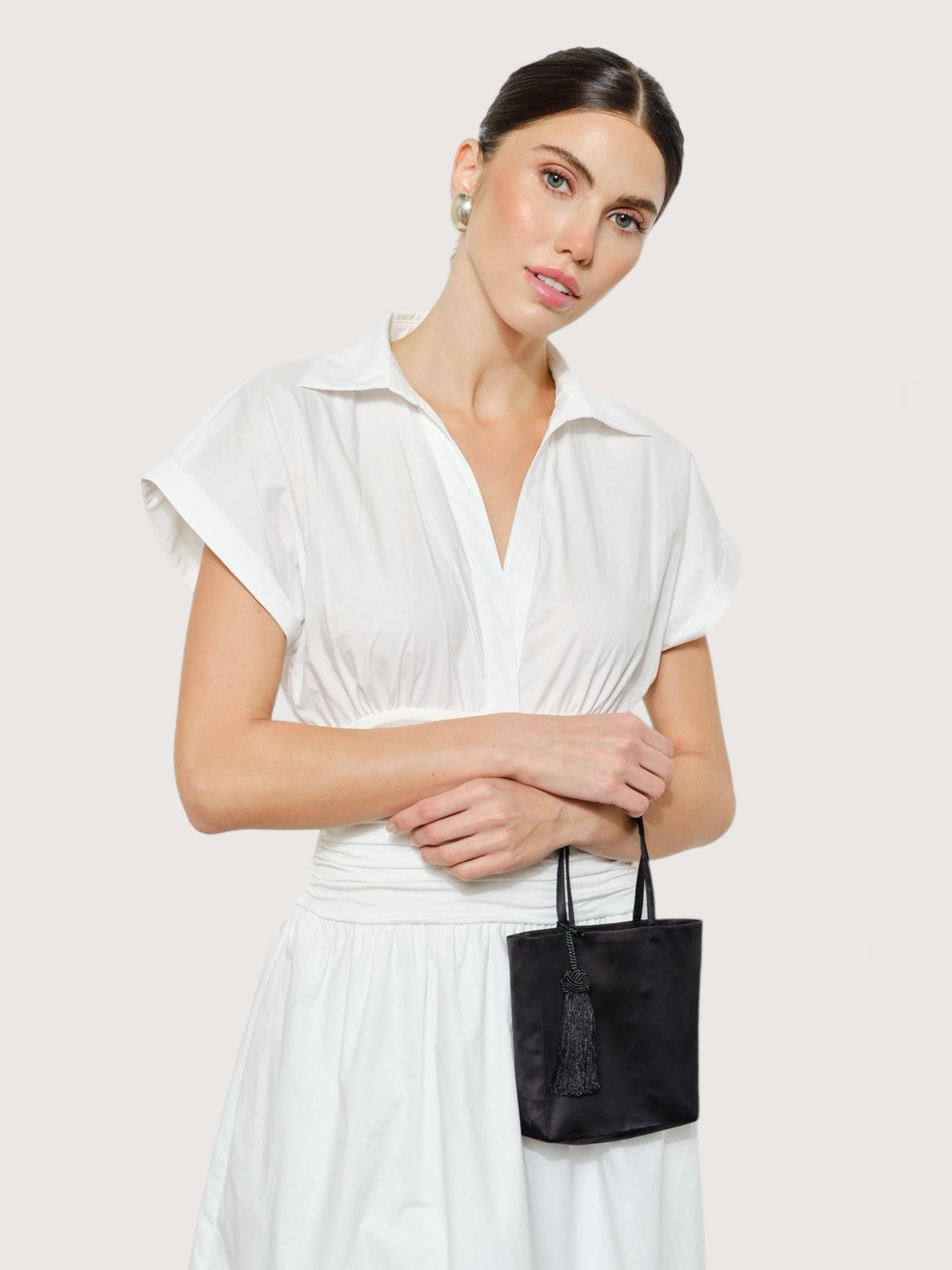 Ruched Waist Poplin Dress