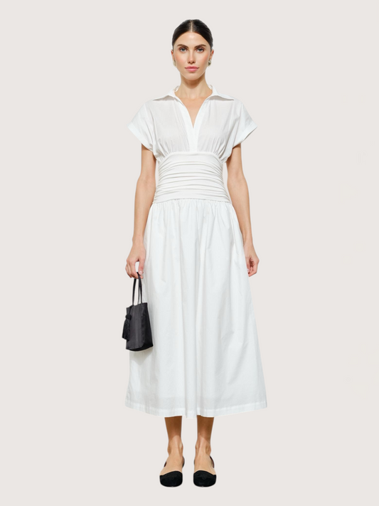 Ruched Waist Poplin Dress