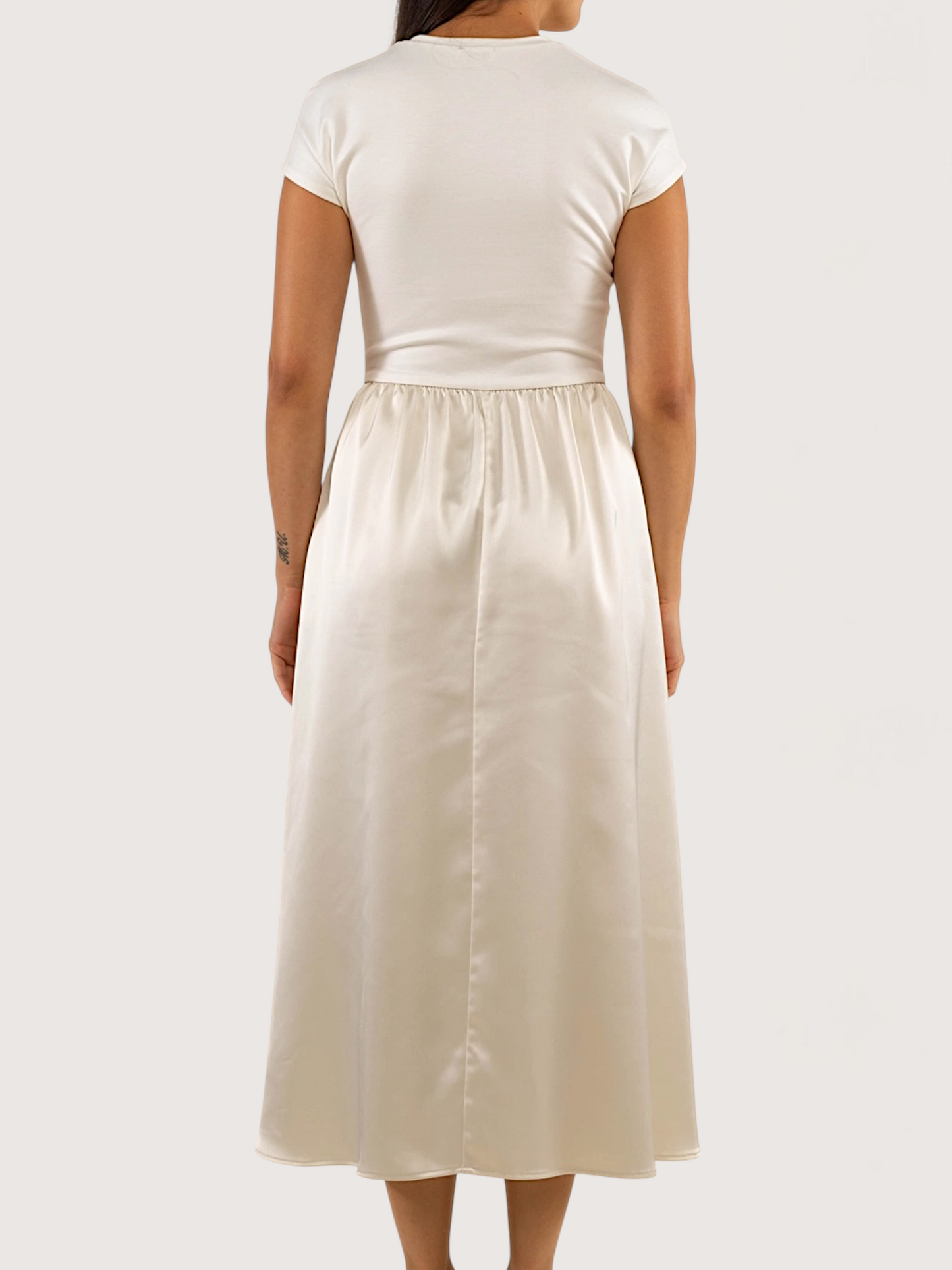 Contrast Satin Midi Dress | Ivory