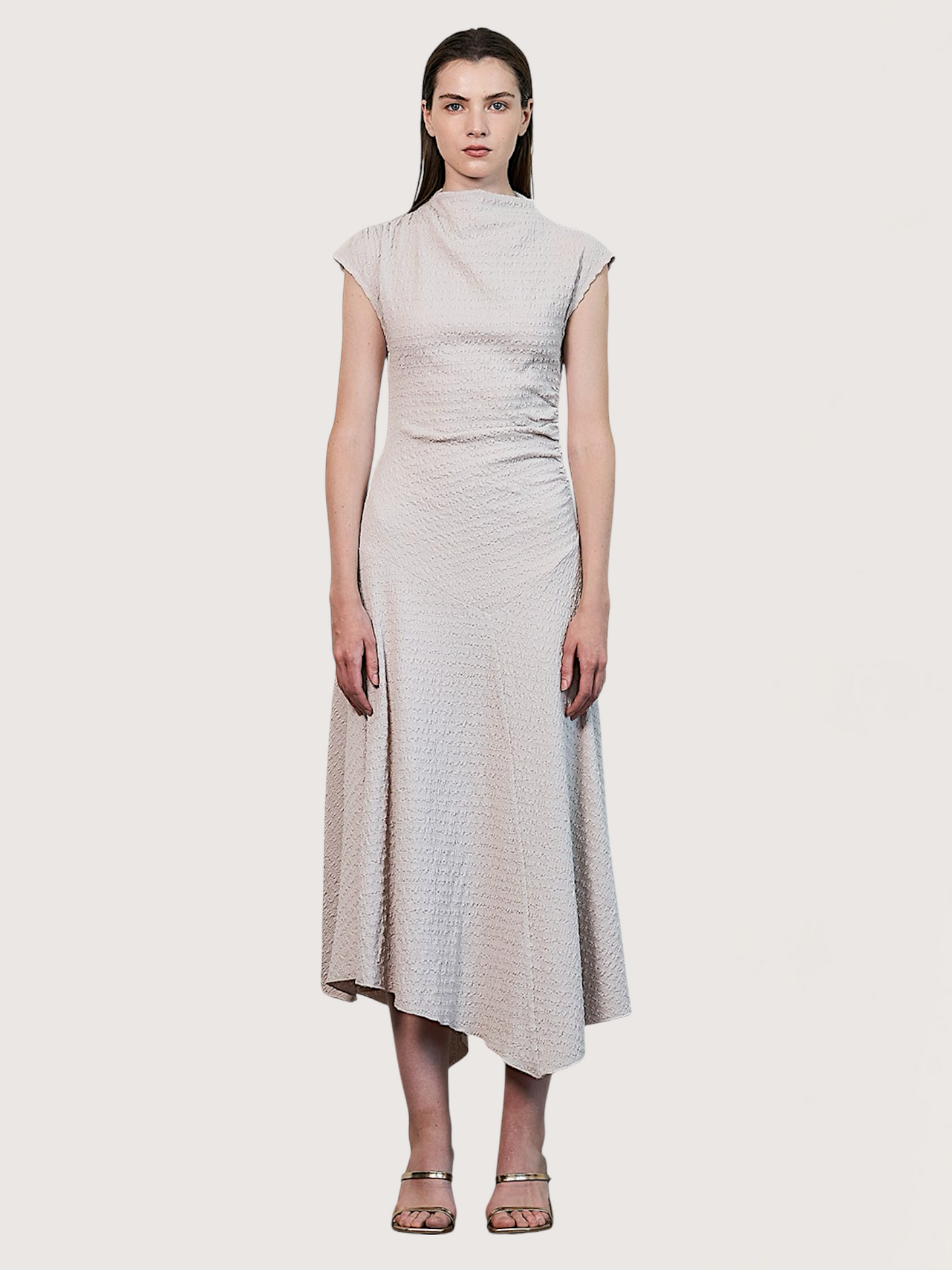 Crinkle Cap Sleeve Dress | Ecru