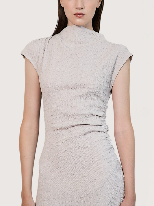 Crinkle Cap Sleeve Dress | Ecru