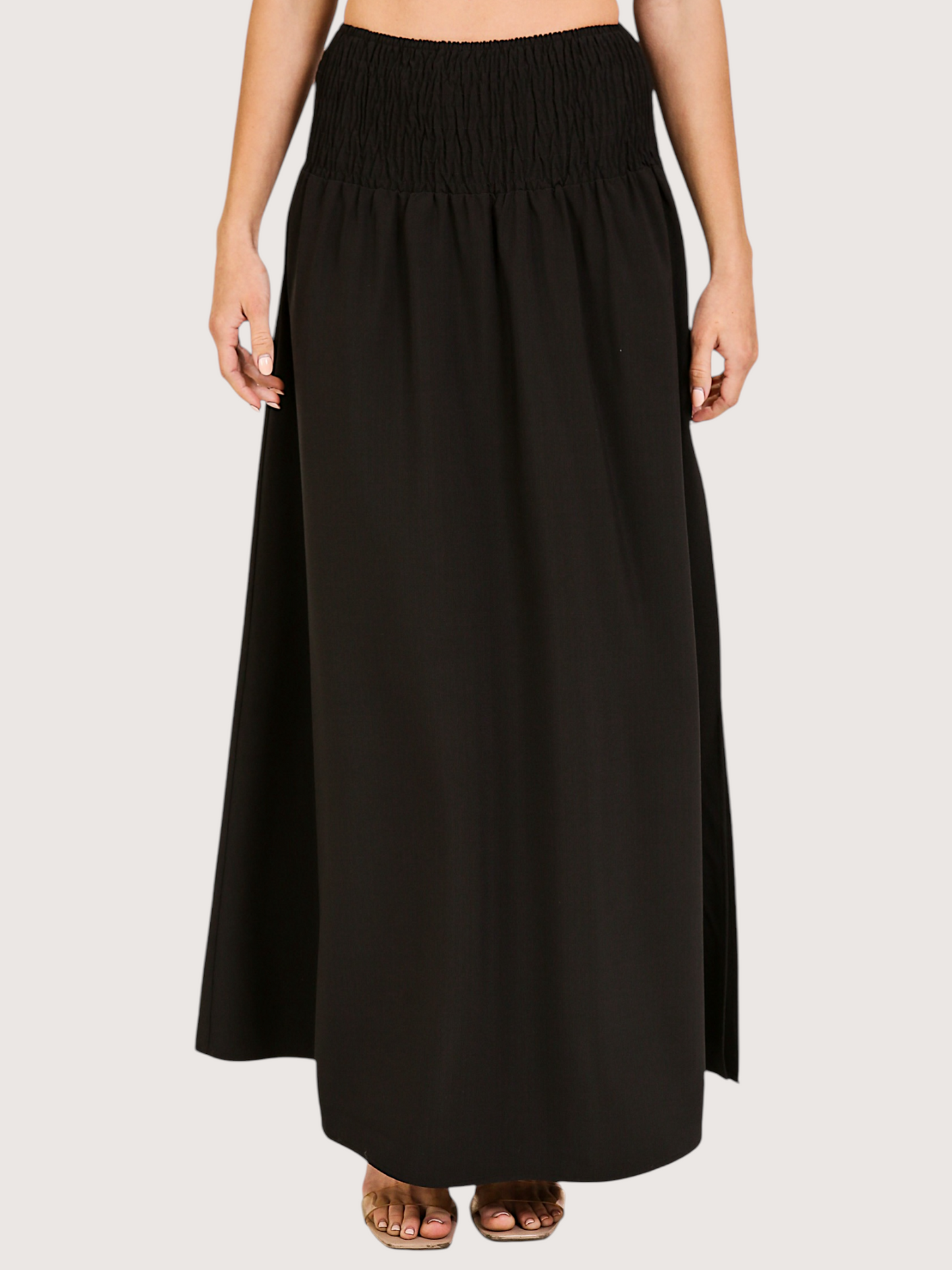 Smoked Waist Maxi Skirt | Black