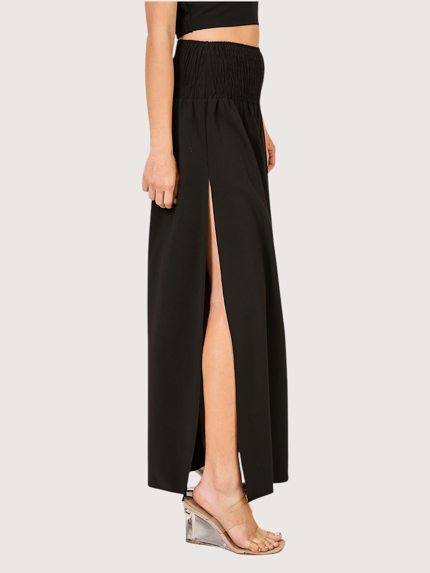 Smoked Waist Maxi Skirt | Black