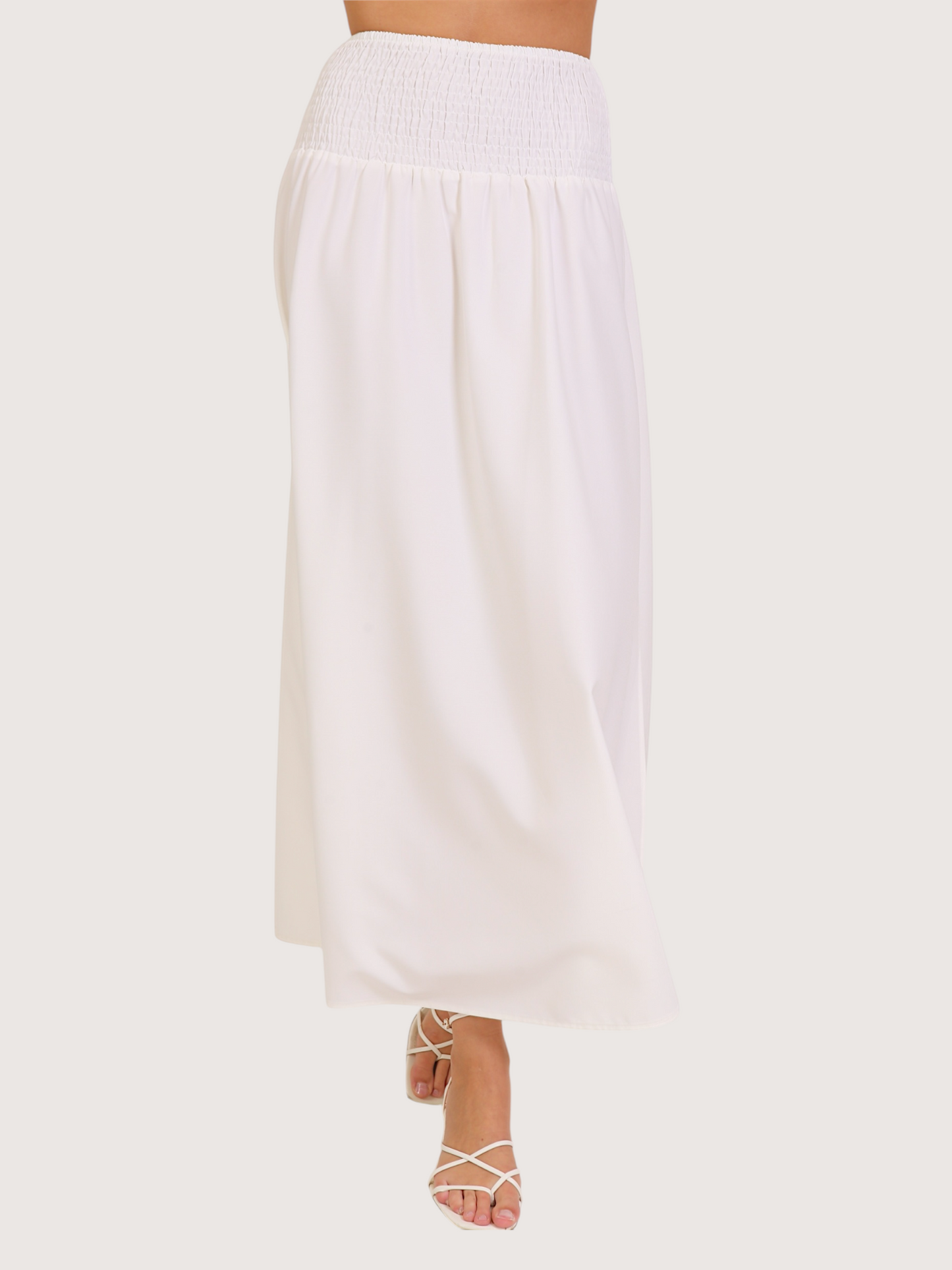 Smoked Waist Maxi Skirt | White