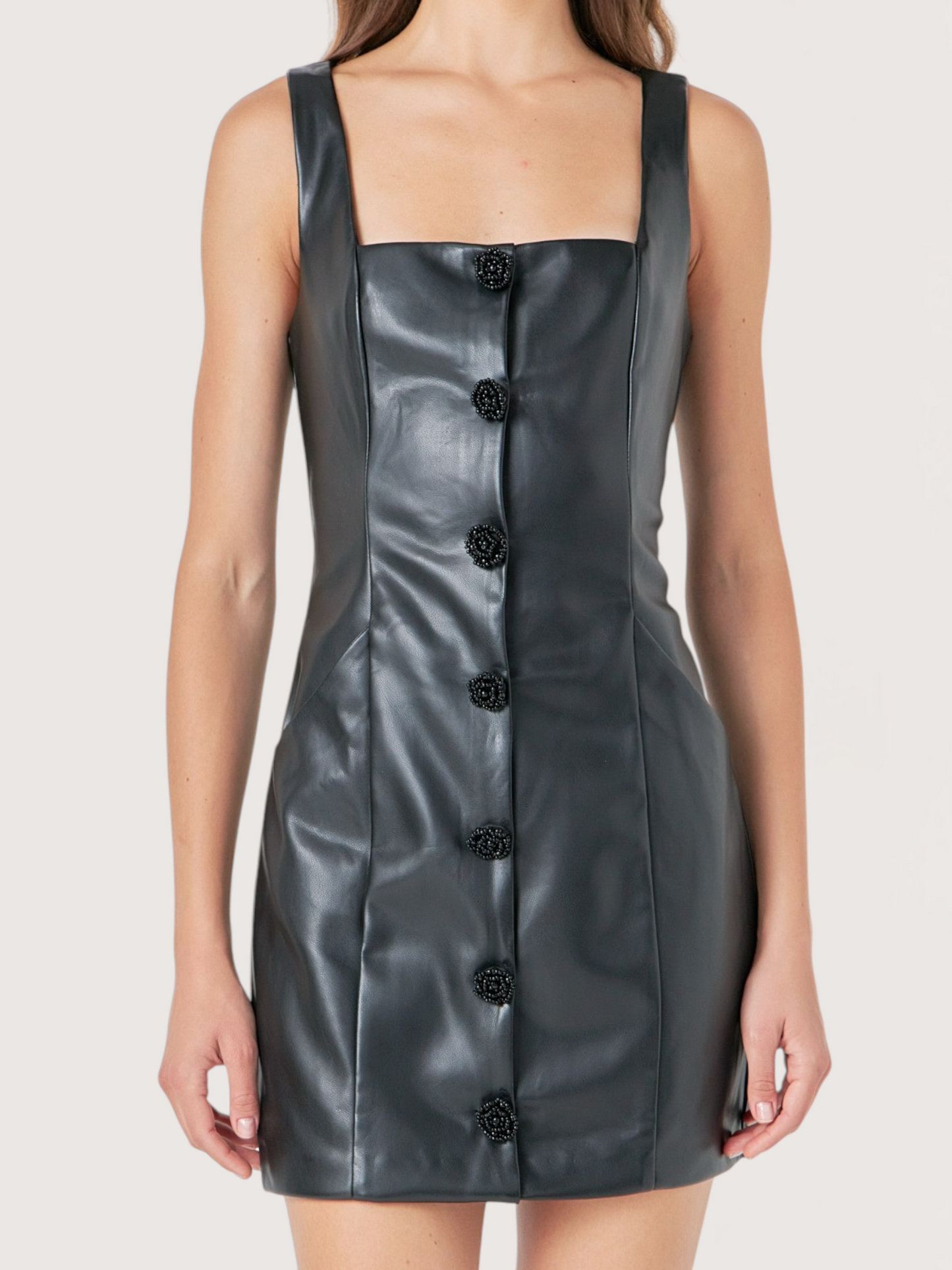 Beaded Button Leather Dress