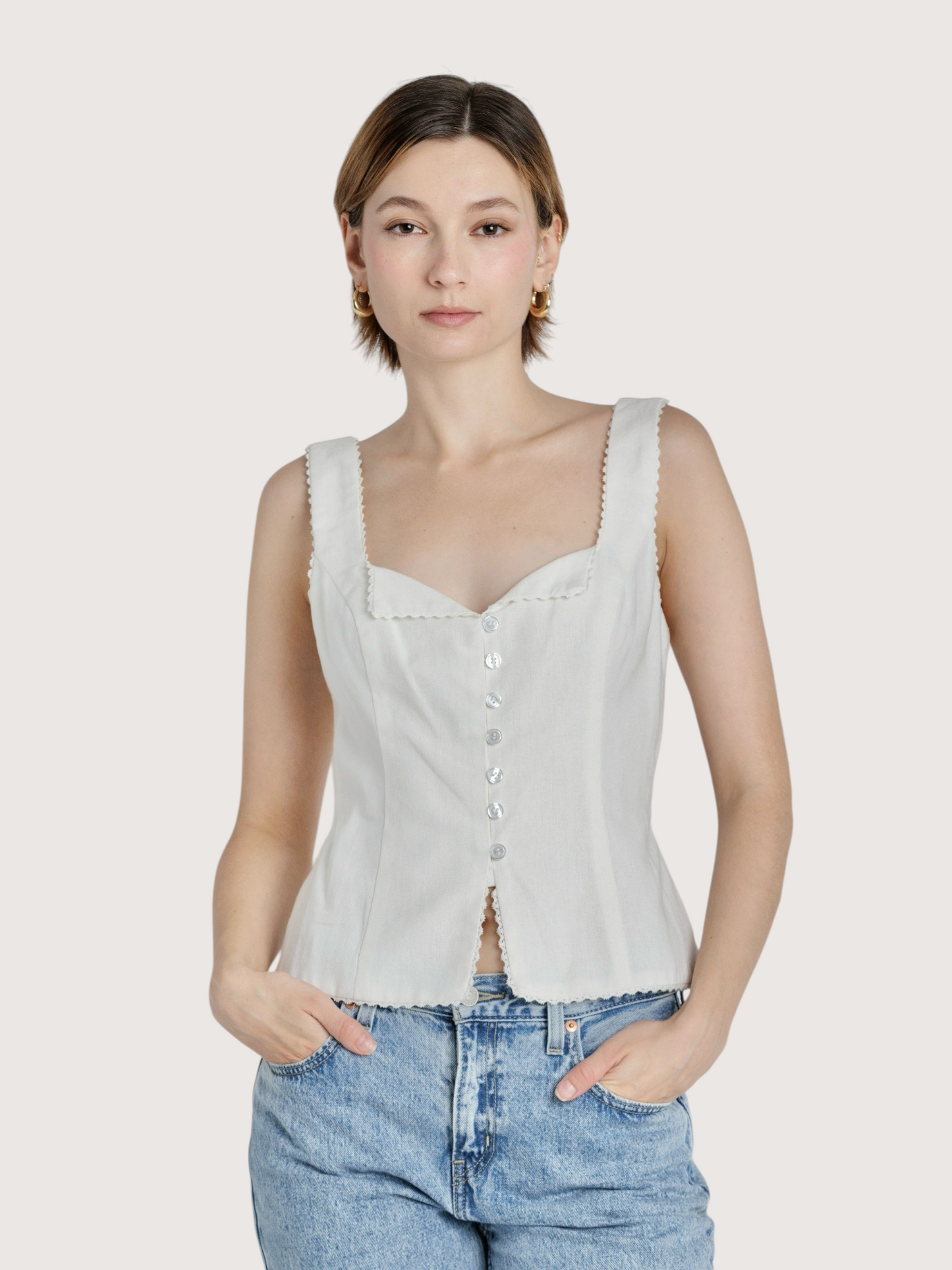 Lace Trim Linen Top