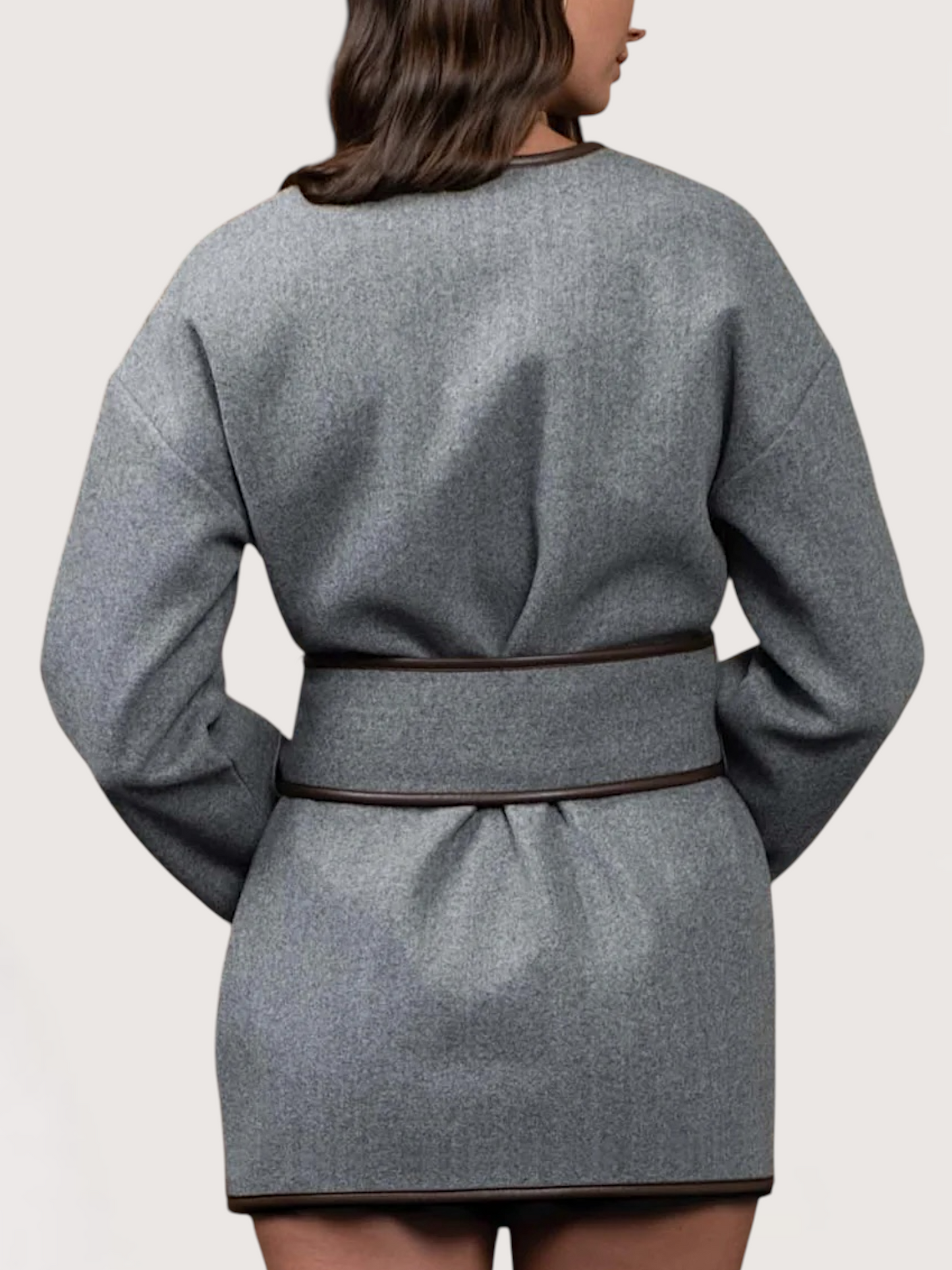 Contrast Trim Belted Coat