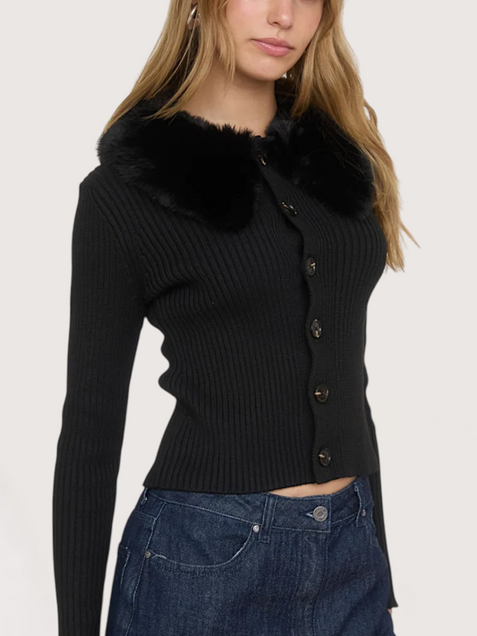 Fur Collar Cardigan