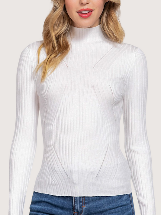 Mock Neck Fitted Knit | White