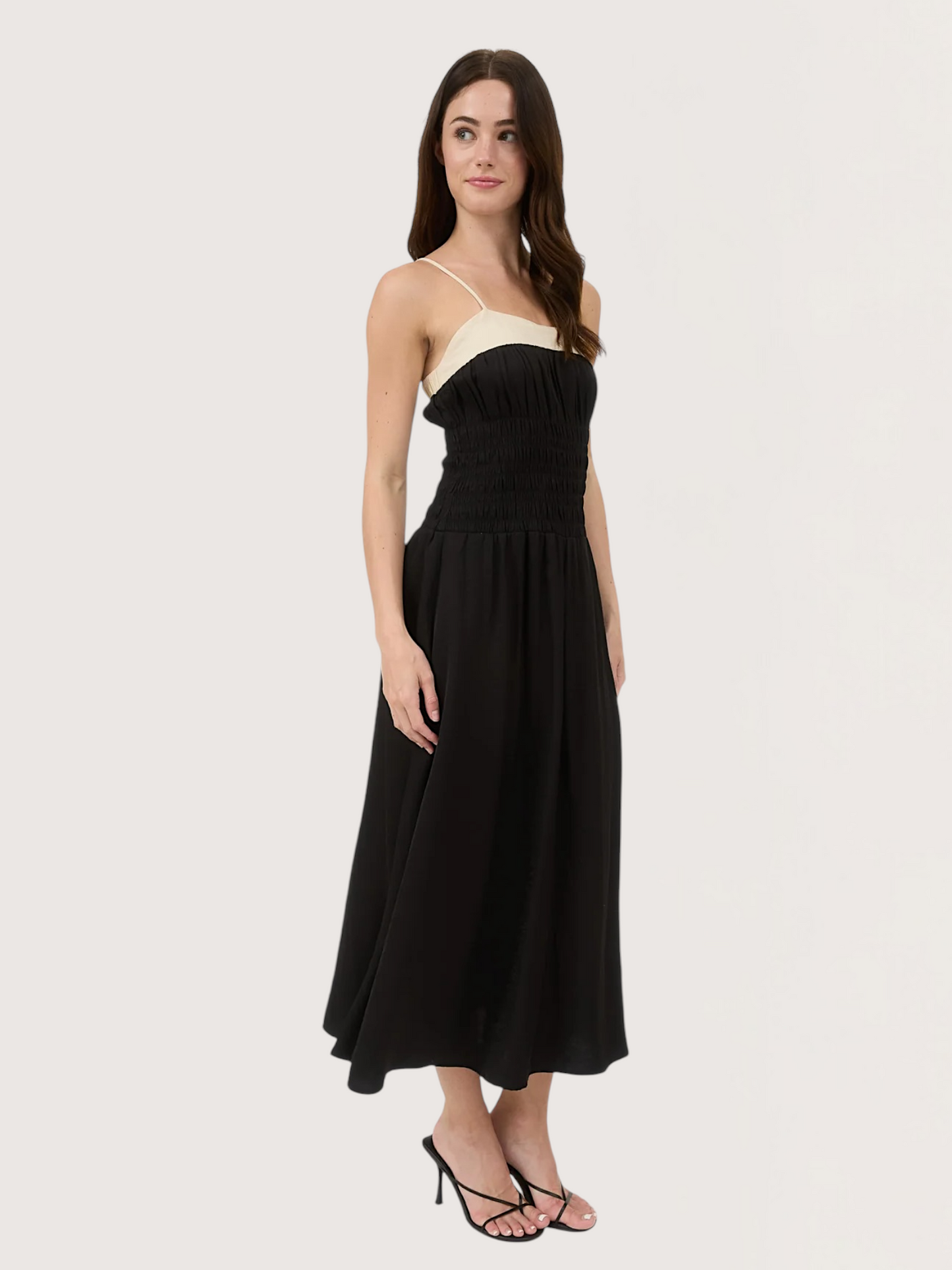 Contrast Smocked Dress | Black