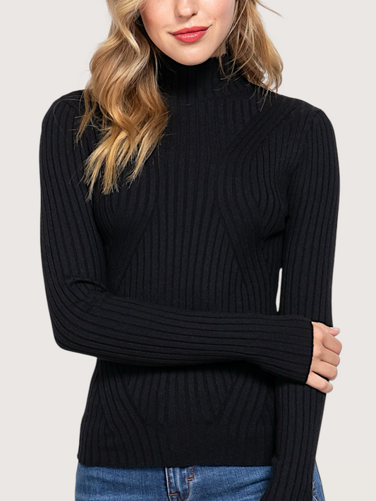 Mock Neck Fitted Knit | Black