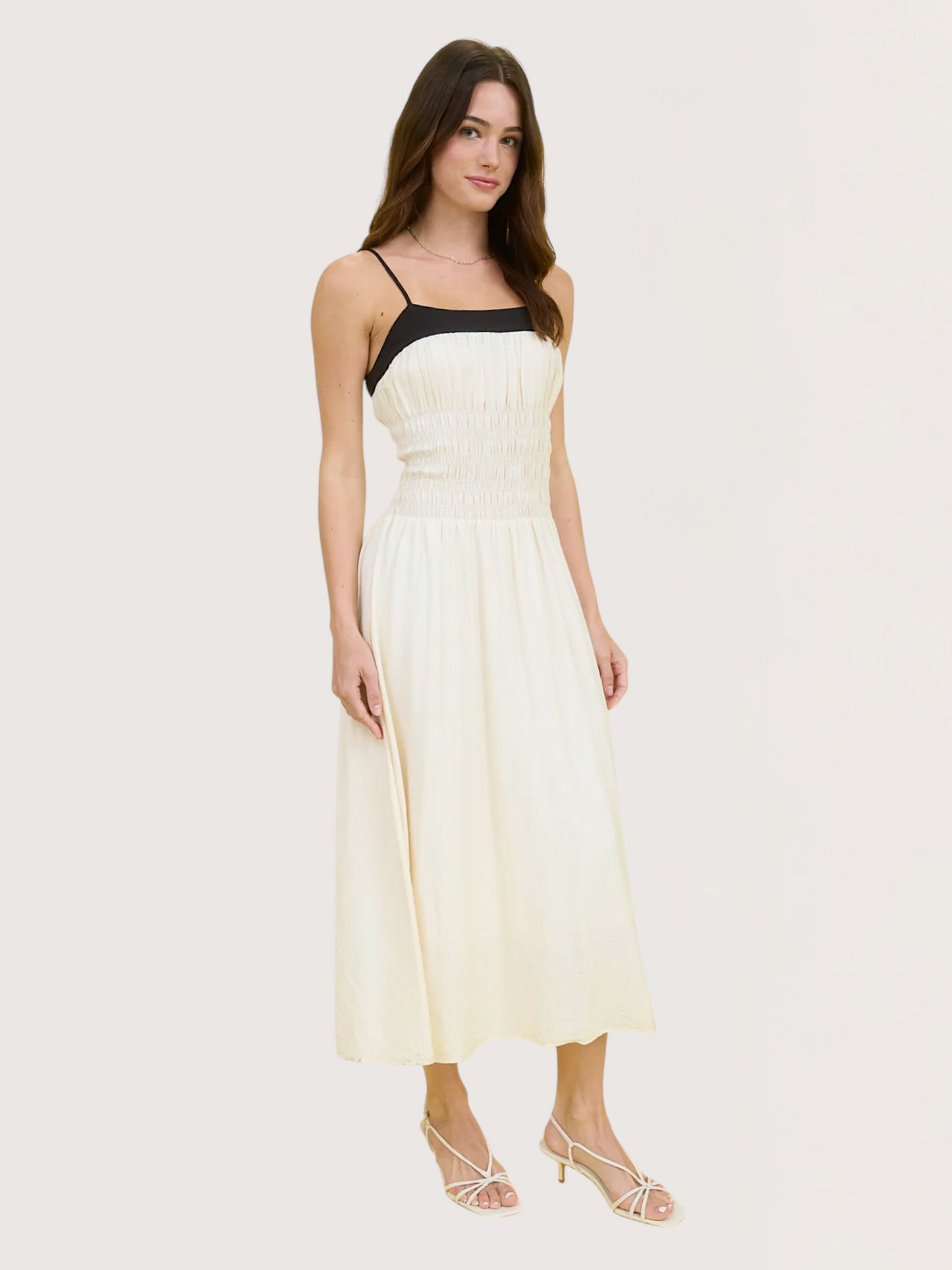 Contrast Smocked Dress | Cream