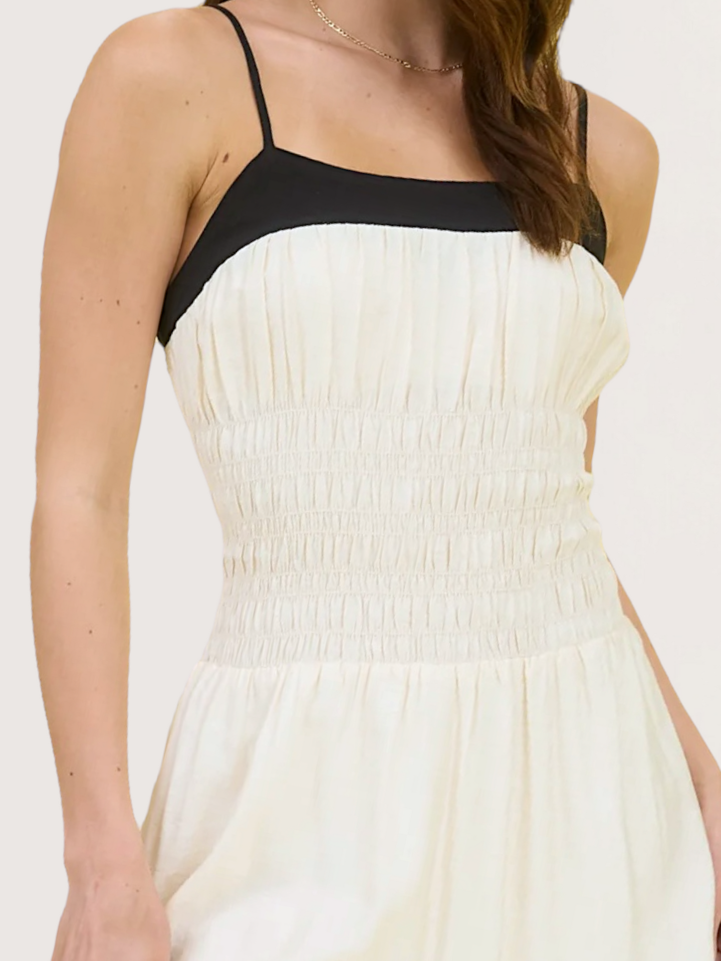 Contrast Smocked Dress | Cream