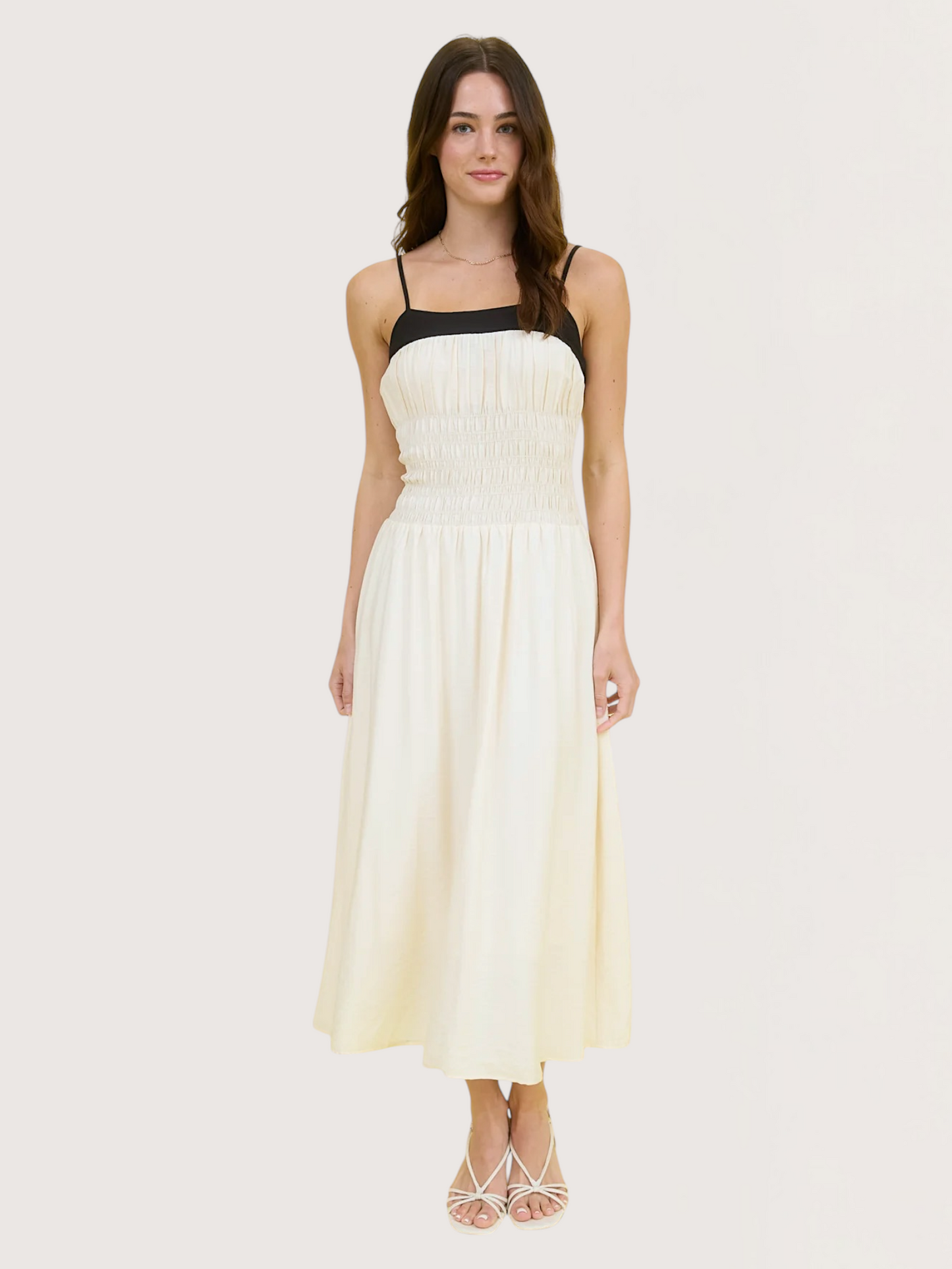 Contrast Smocked Dress | Cream