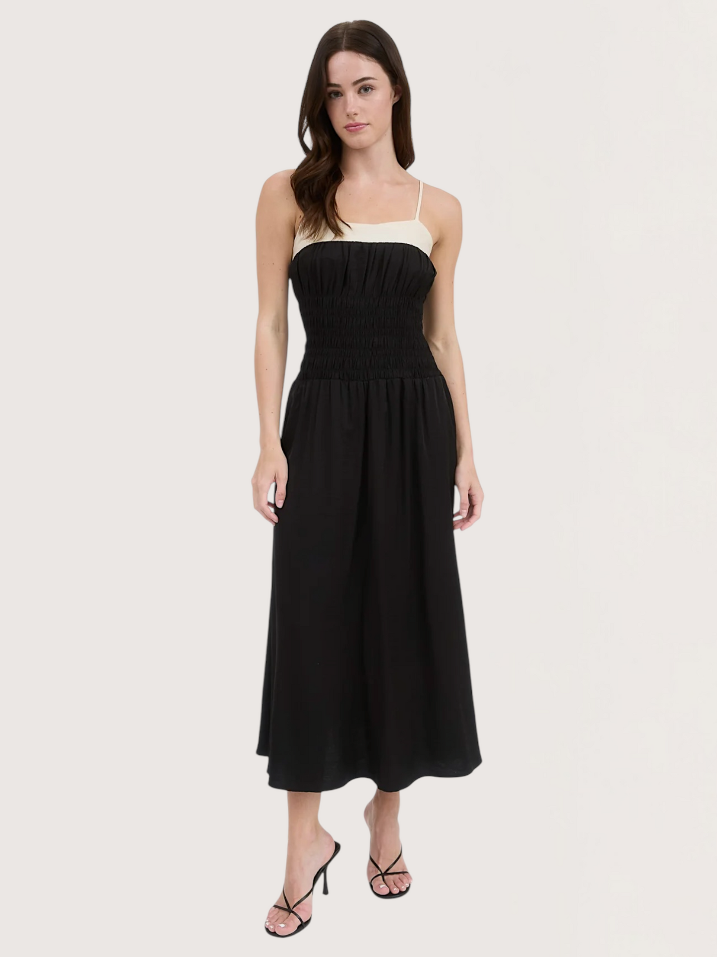 Contrast Smocked Dress | Black