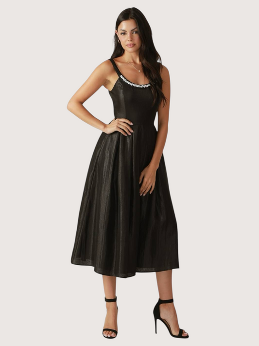 Pearl Neckline Midi Dress