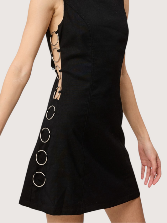 Side Ring Mini Dress |Black