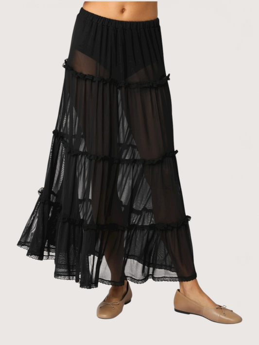 Sheer Tiered Maxi Skirt