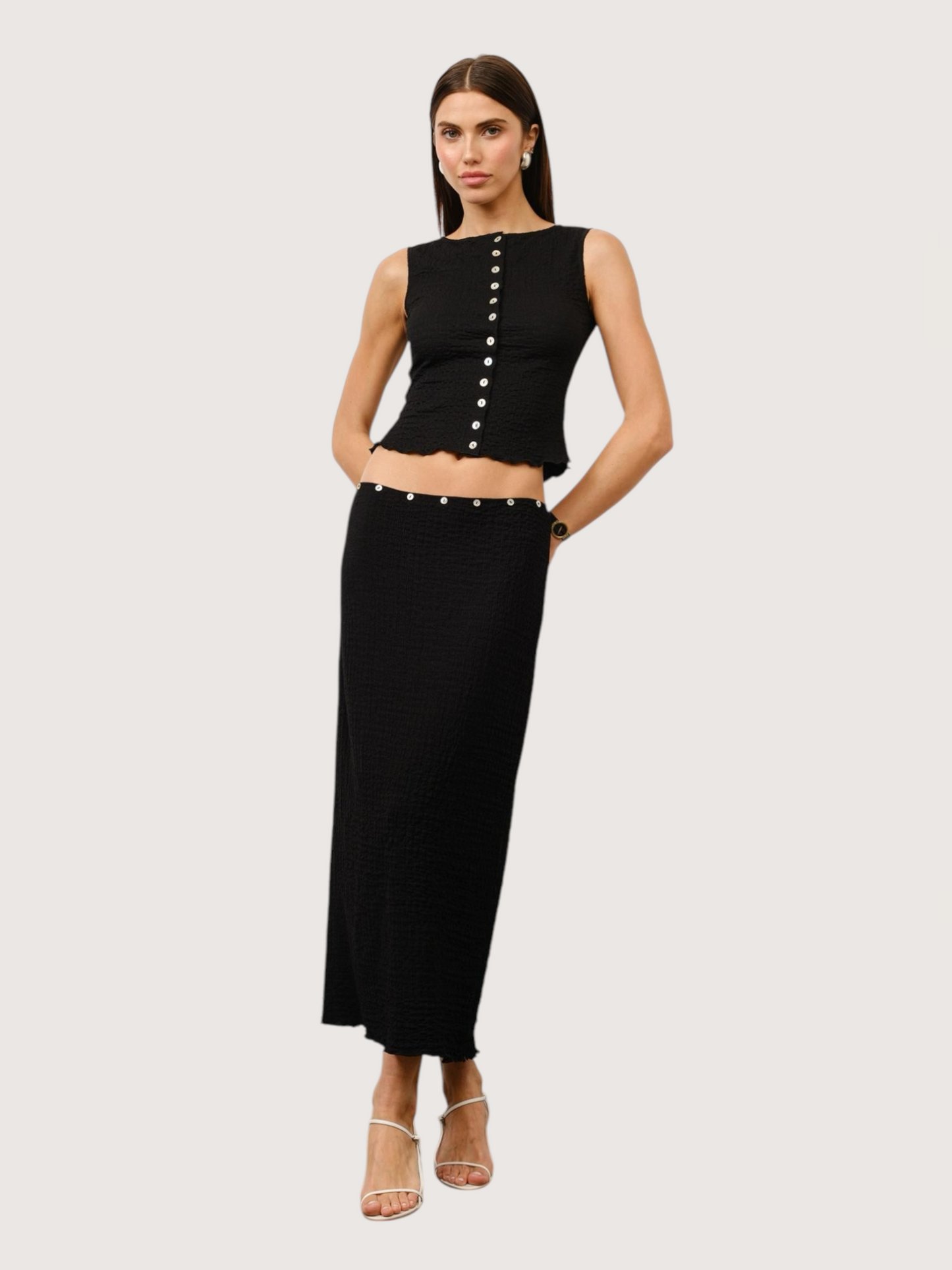Textured Button Front Top