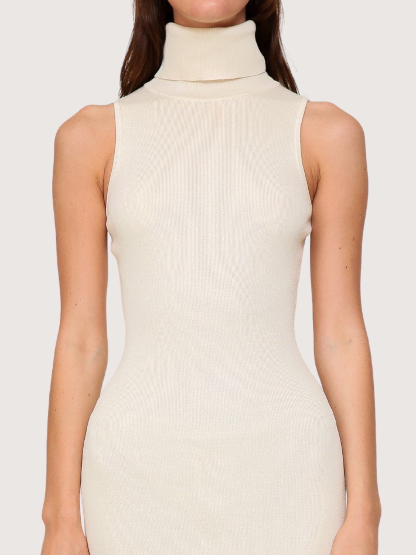 Sleeveless Turtleneck Knit Dress | Ivory