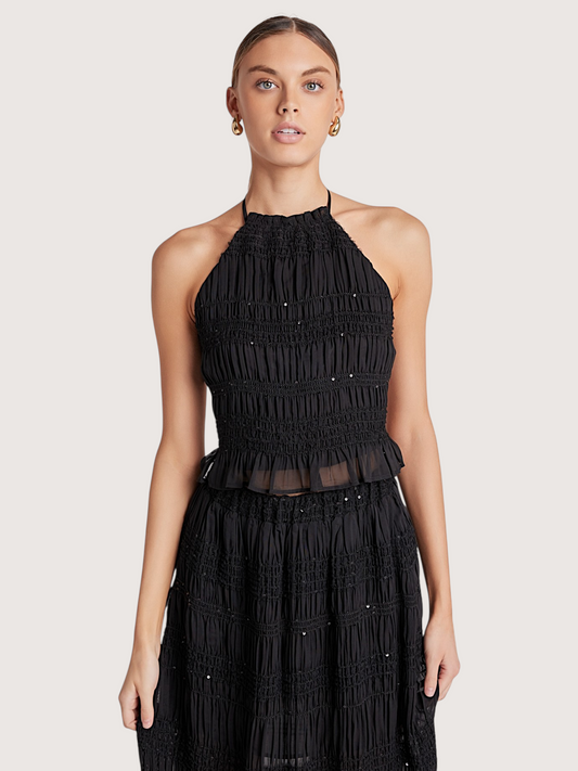 Smocked Sequin Halter Top