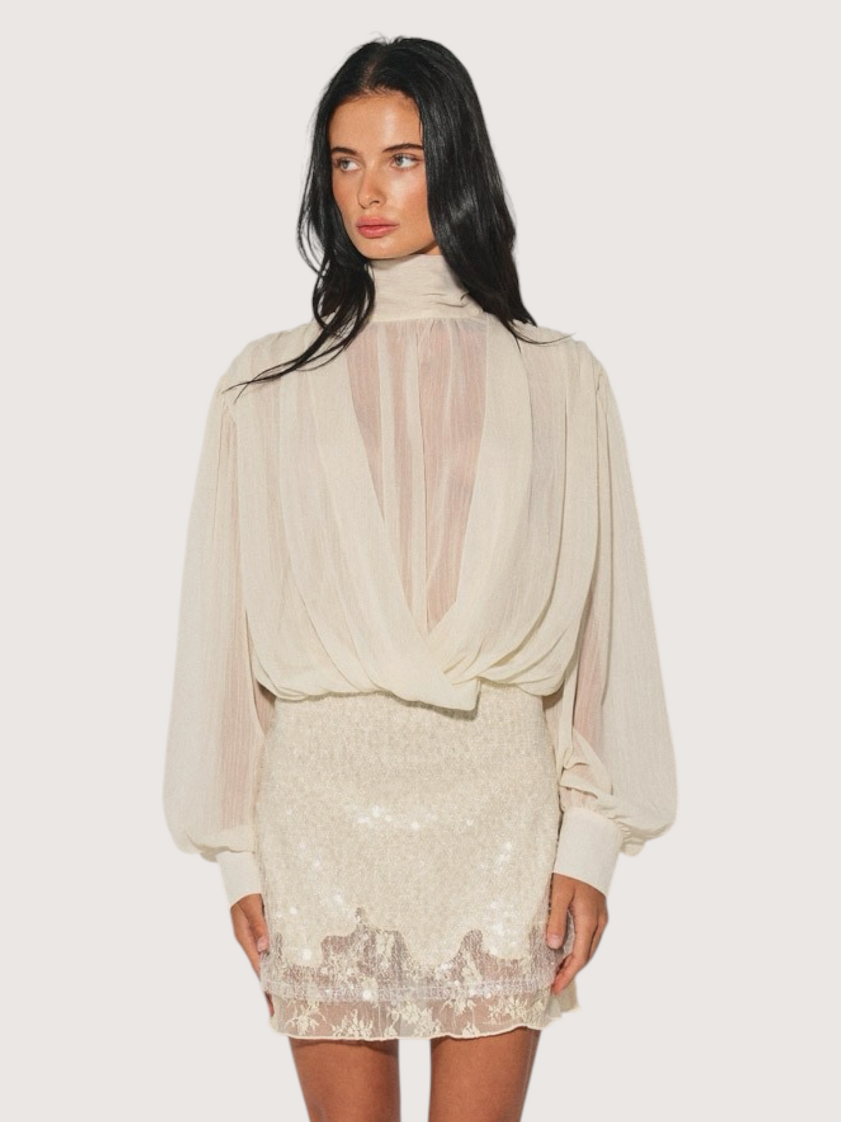 Sheer Draped Balloon Top