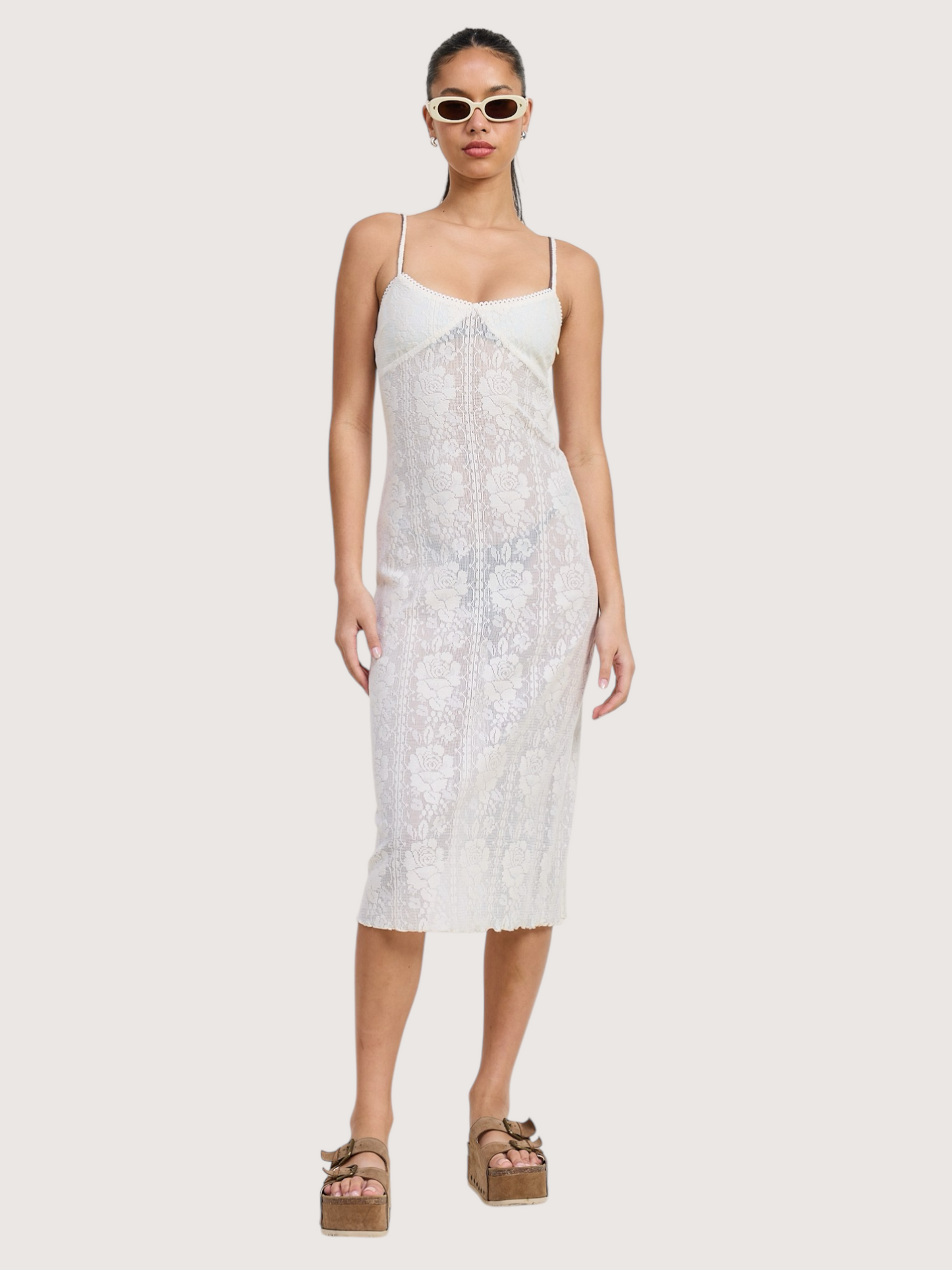 Sheer Lace Midi Dress