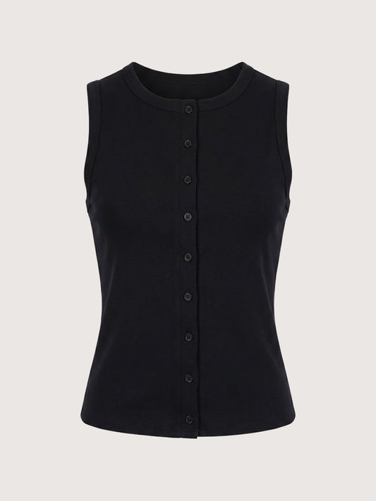 Lily Button Front Top | Black