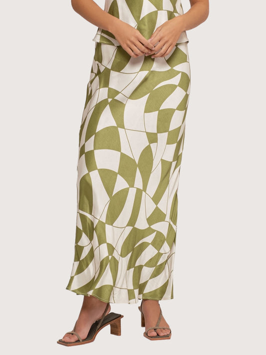 Printed Satin Midi Skirt