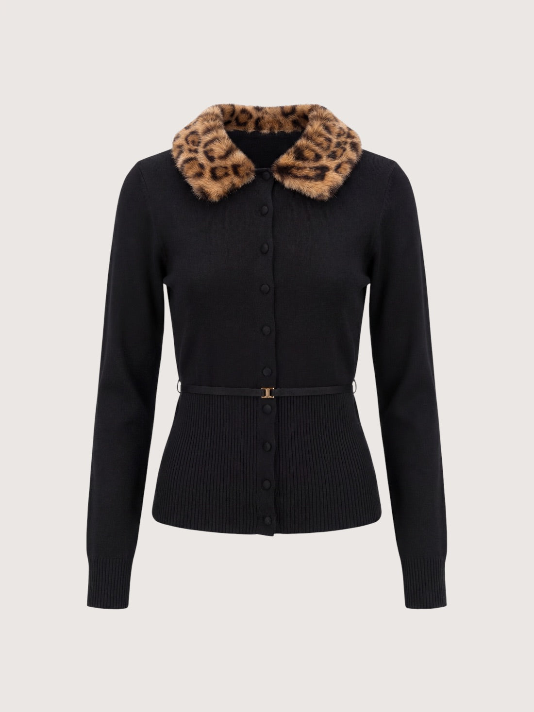 Fur Collar Belted Sweater