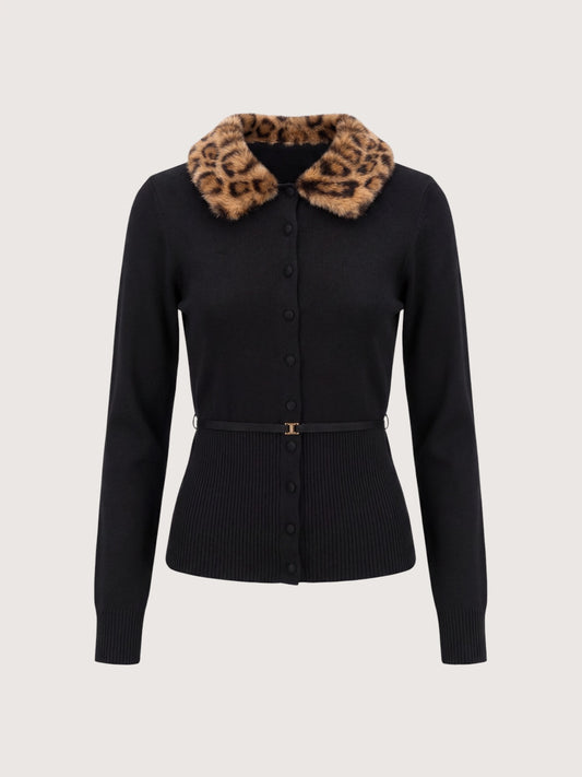Fur Collar Belted Sweater