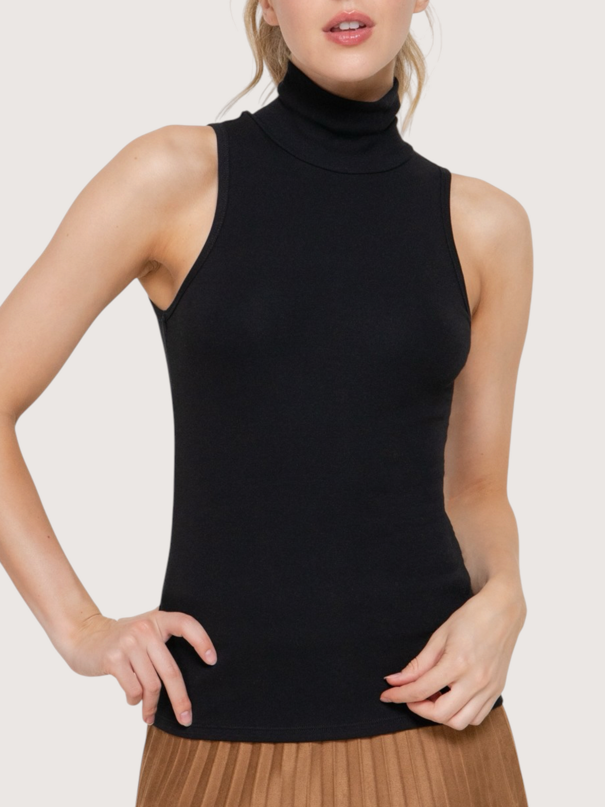 Sleeveless Cotton Turtleneck | Black
