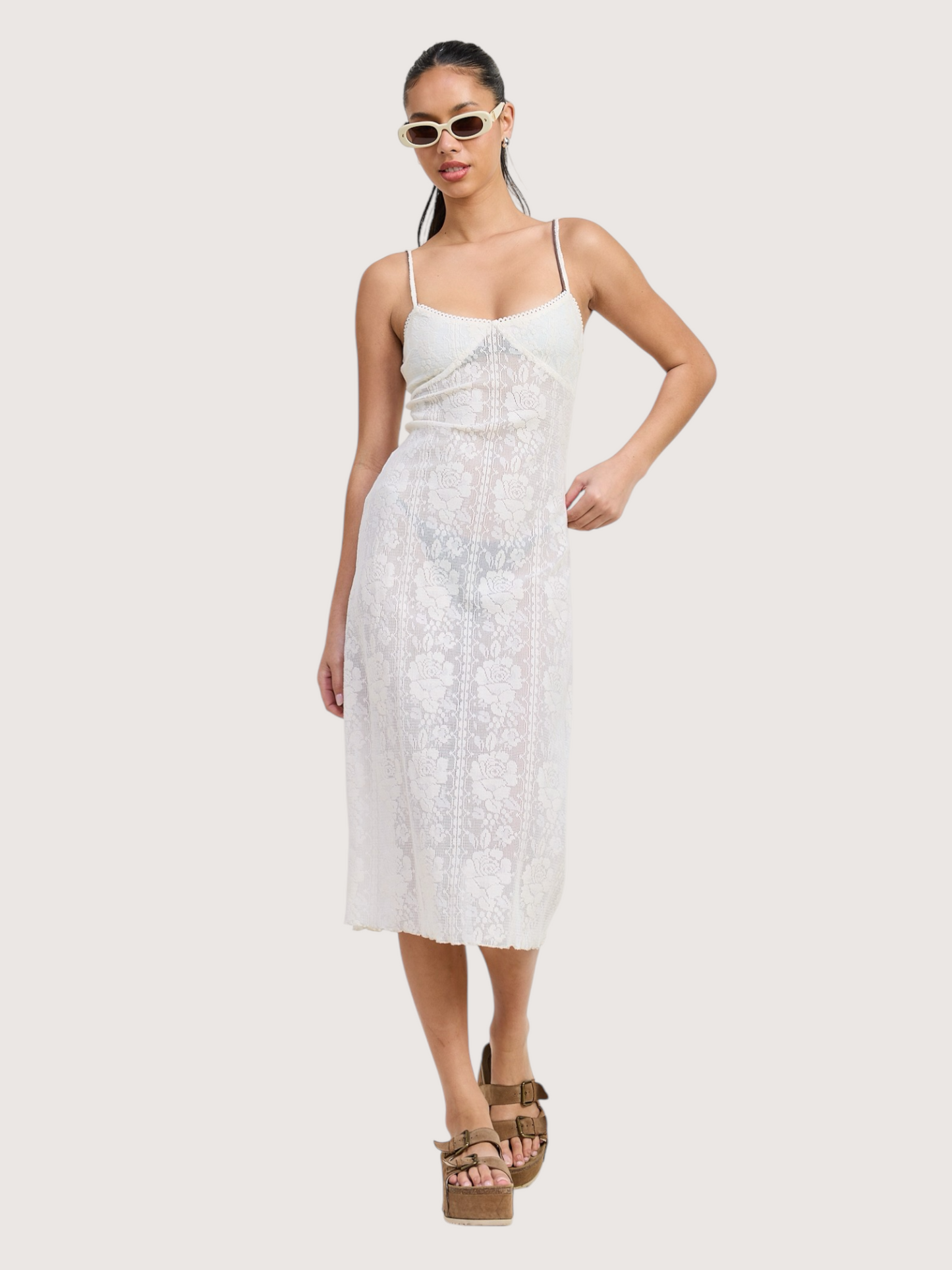 Sheer Lace Midi Dress
