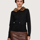 Fur Collar Belted Sweater