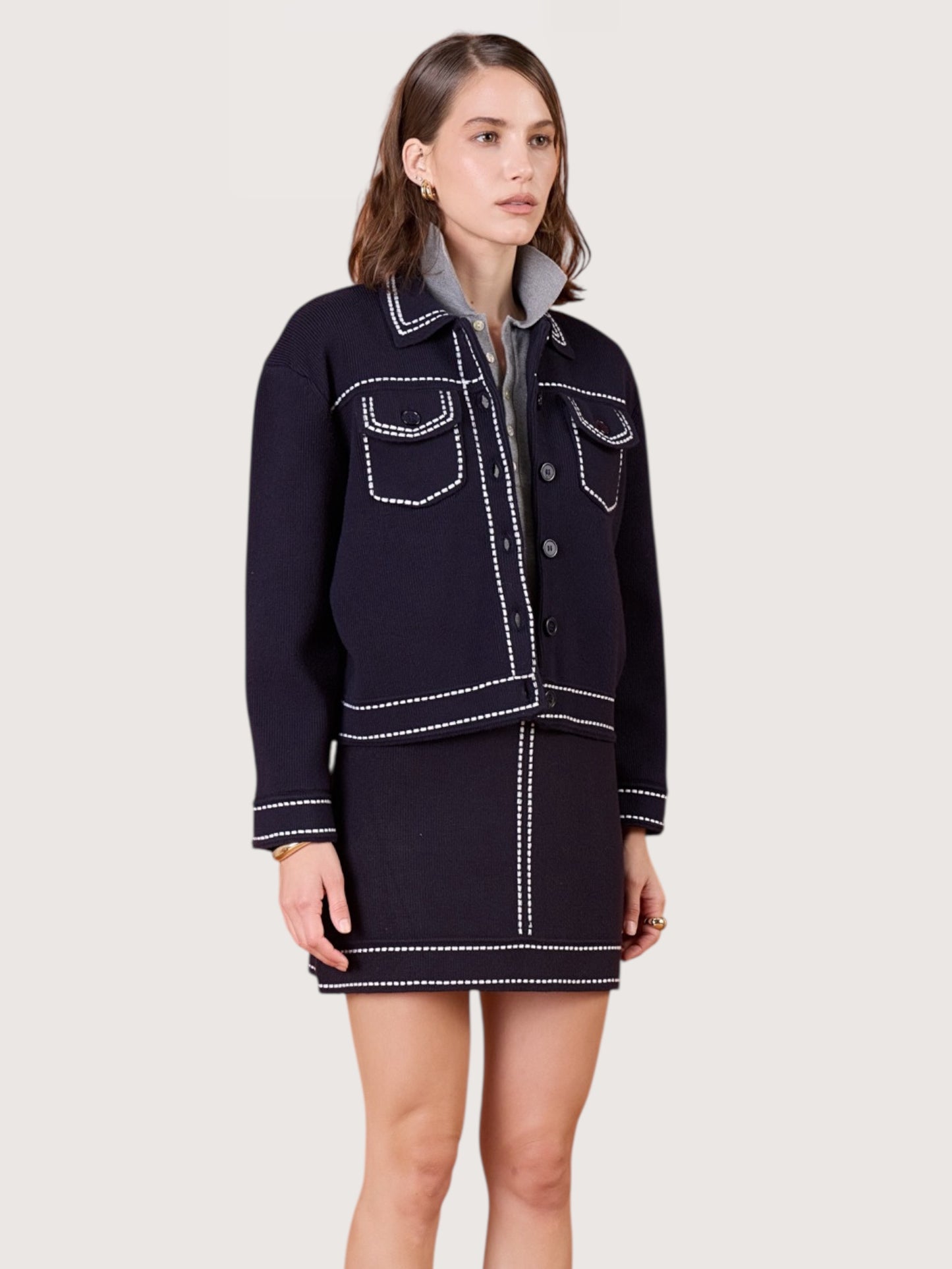 Stitch Trim Cardigan Sweater