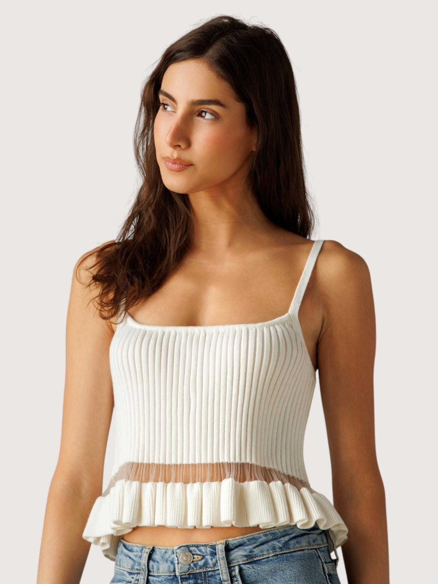 Ruffled Trim Sweater Tank
