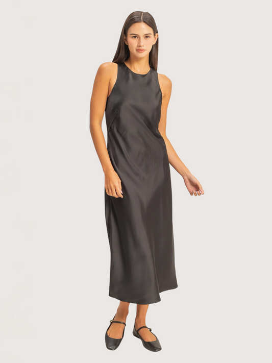 Satin Midi Dress | Black