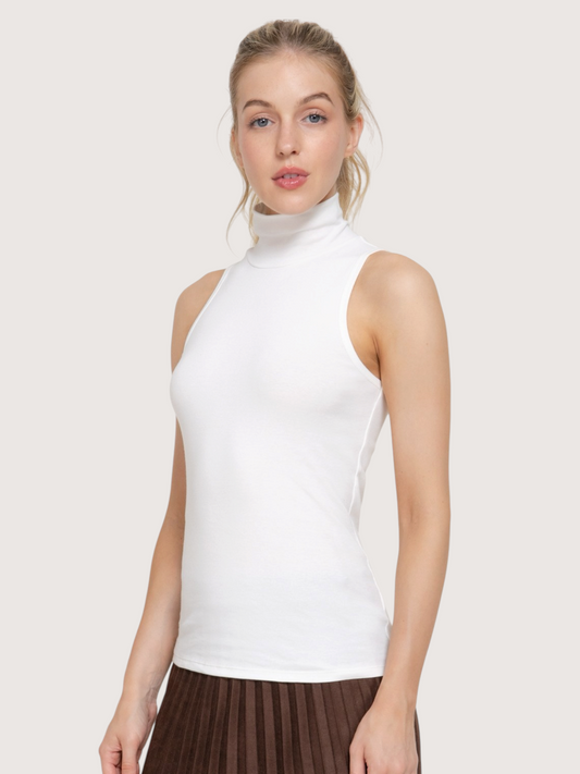 Sleeveless Cotton Turtleneck | White