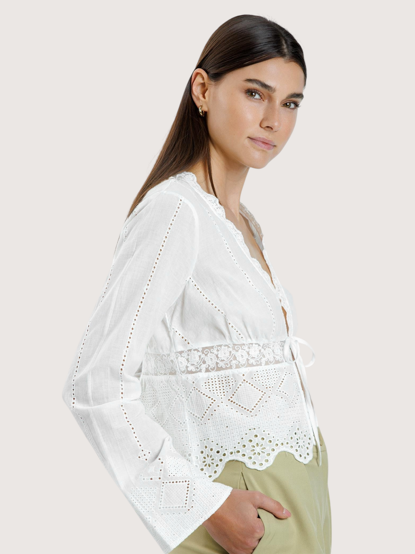 Embroidered Bell Sleeve Blouse