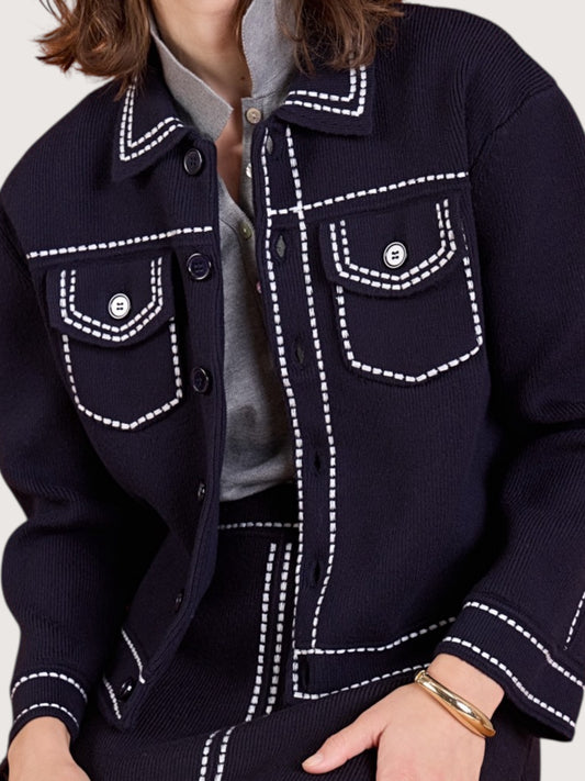 Stitch Trim Cardigan Sweater