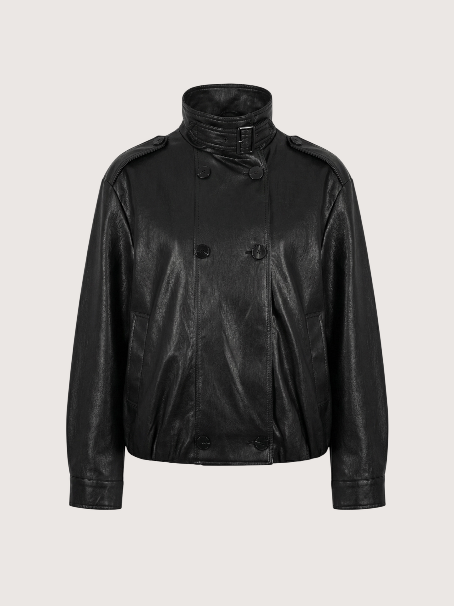 High Neck Leather Jacket | Black