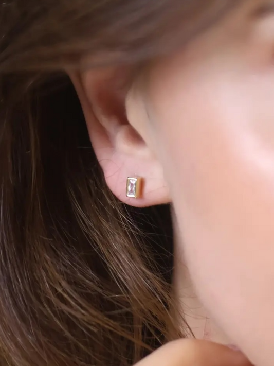 Bezel Baguette Stud Earring