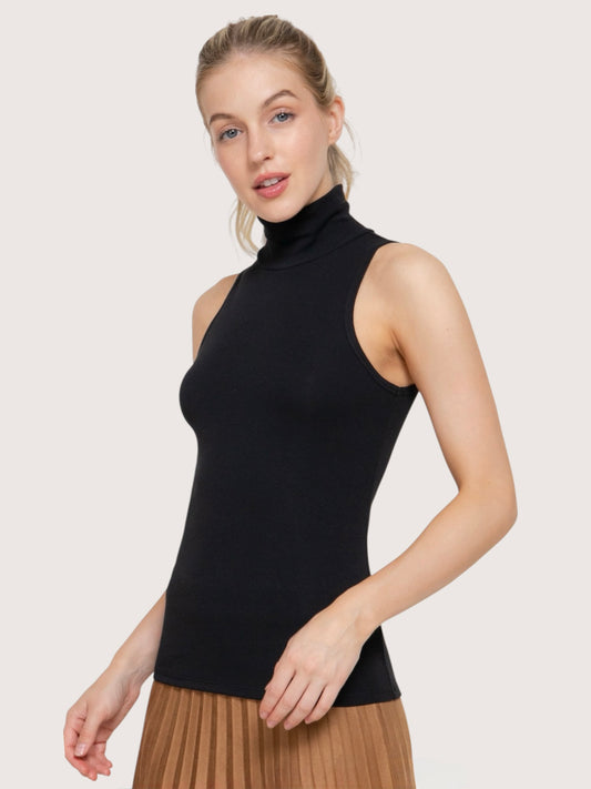 Sleeveless Cotton Turtleneck | Black