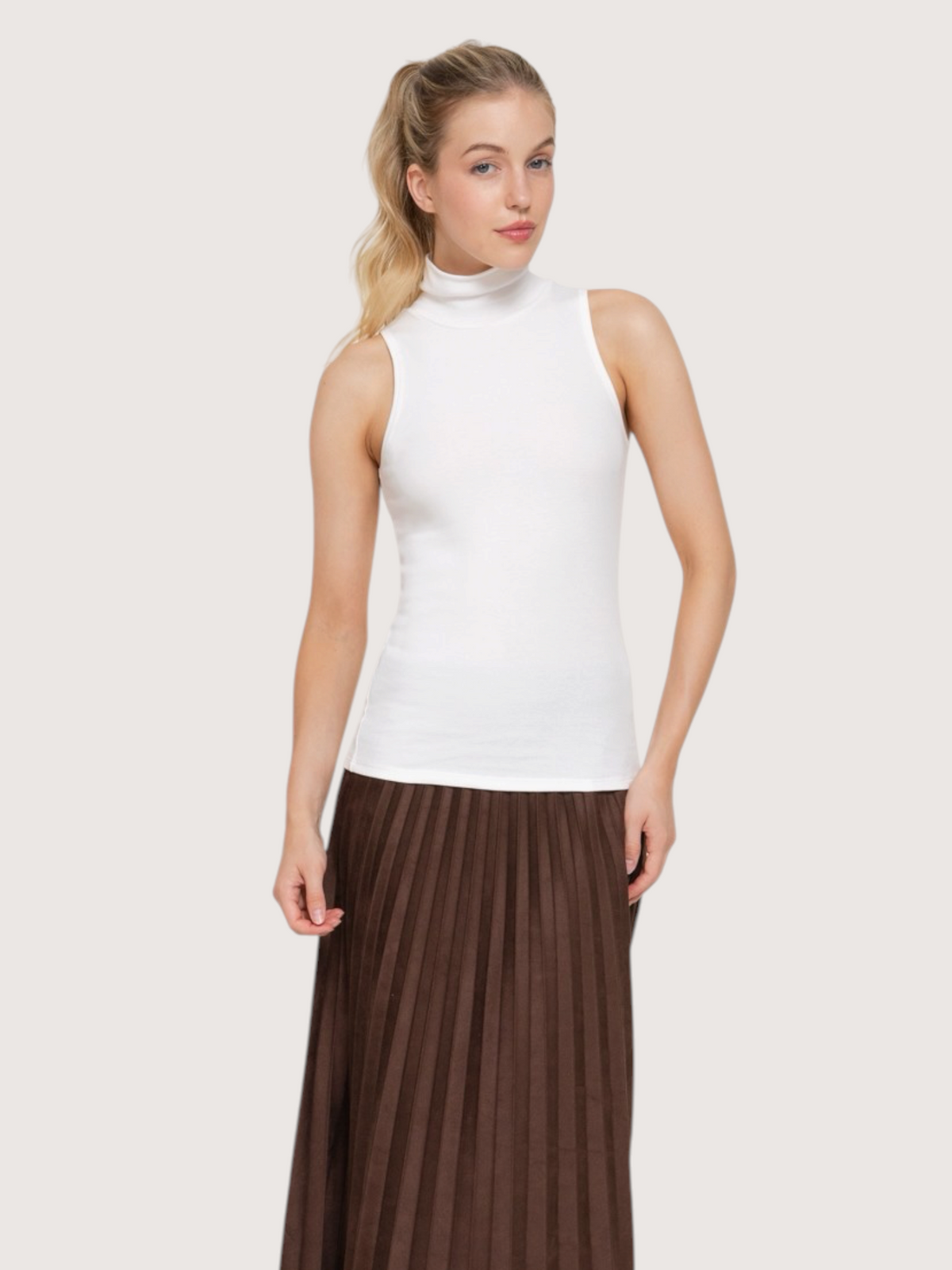 Sleeveless Cotton Turtleneck | White